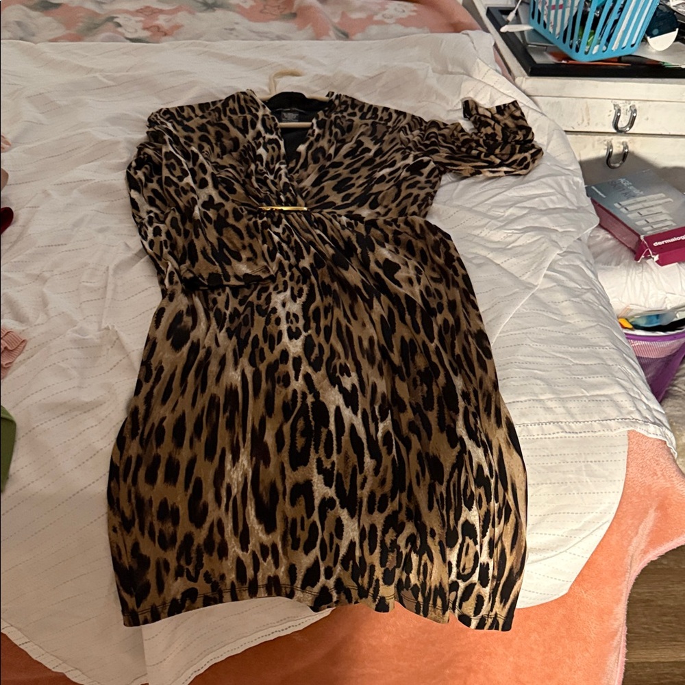 New York & Company Leopard Print Dress with Gold Accent